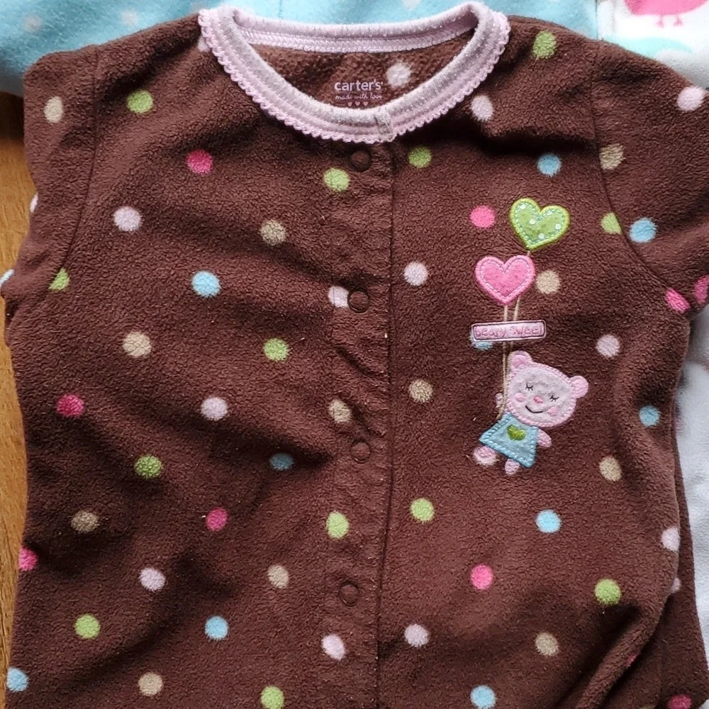 Carters Girls 3 Pack Lightweight Fleece Long Sleeve Footies Pajamas‎ Size 6M